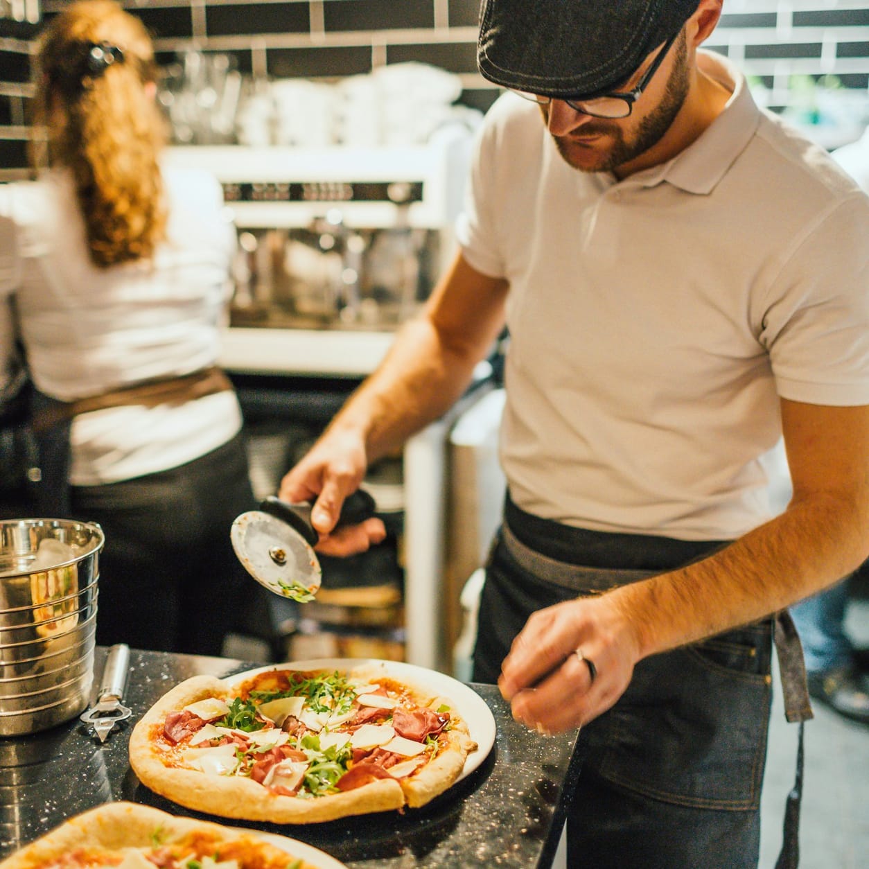 Margherita pizza from the wood-fired oven